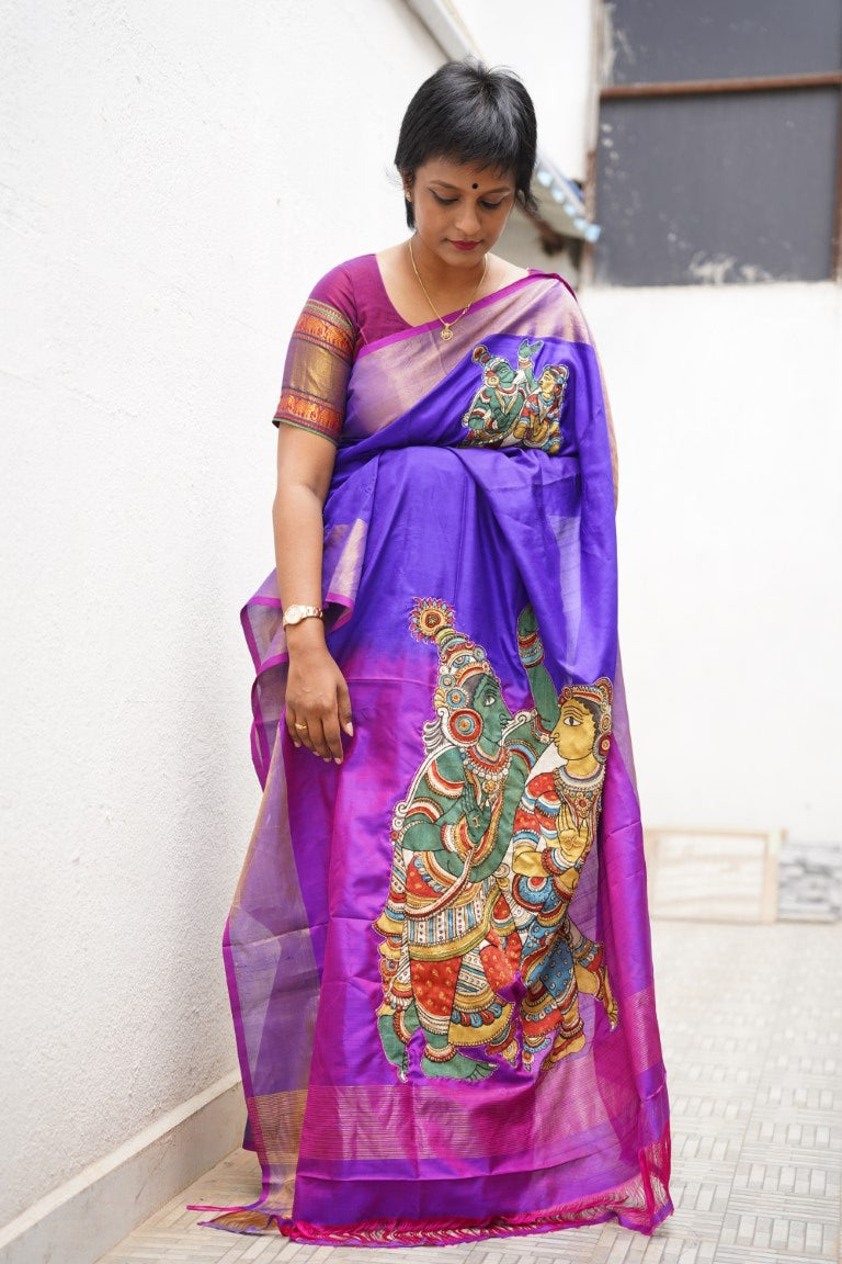 Kalamkari Patch Work on Uppada  Silk  Saree With Embroidery Design PC6398