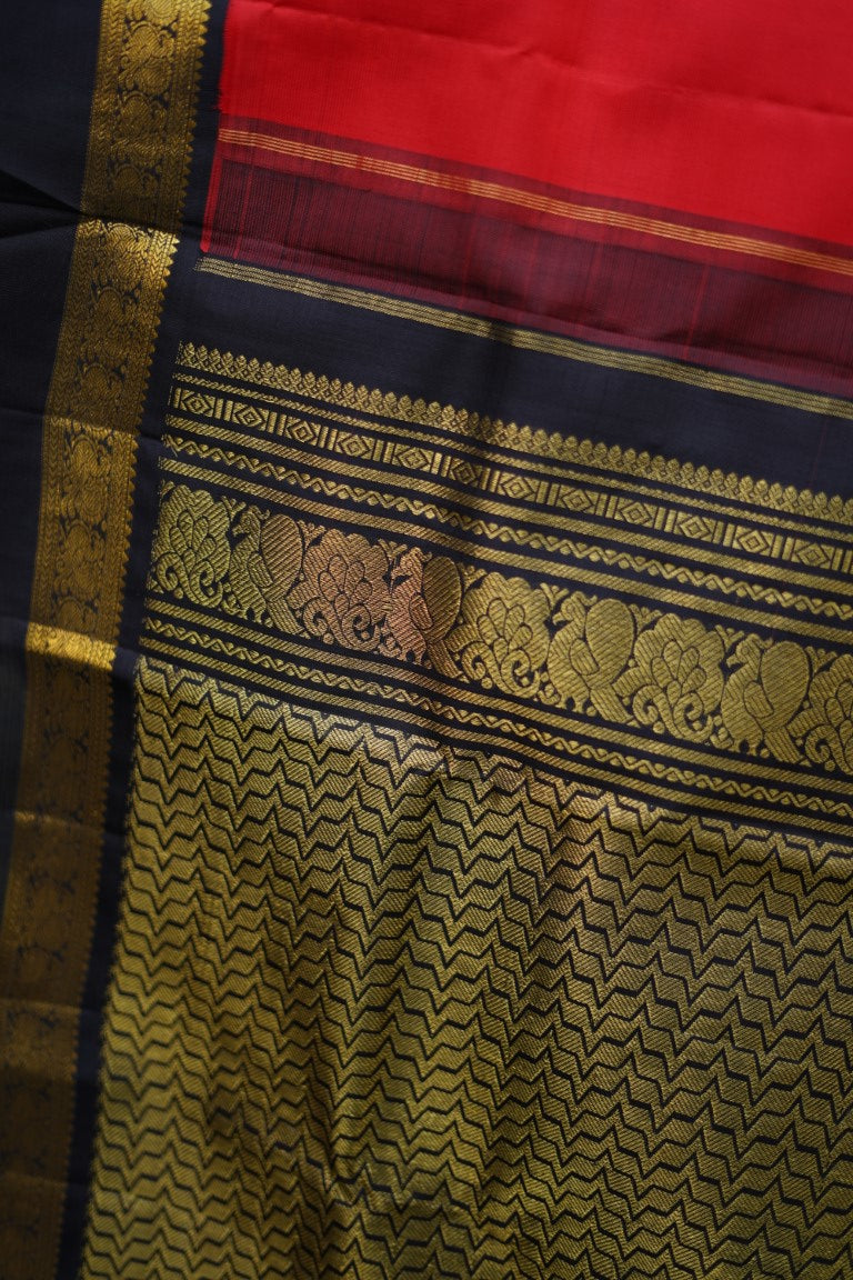 Red and black Pure Korvai Kanchi Silk Saree PC5922 freeshipping - Parijat Collections
