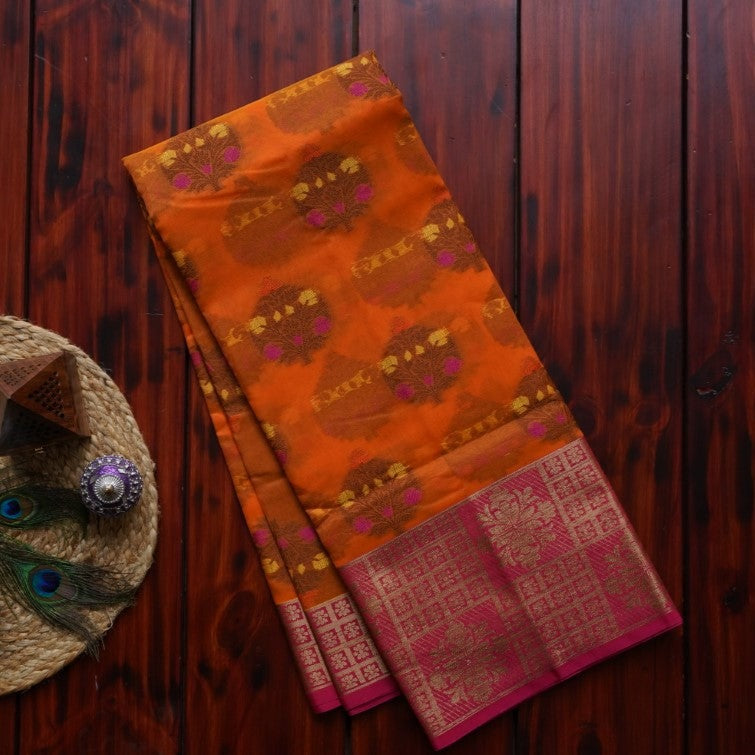 Orange Organza Banarasi Saree  PC864 freeshipping - Parijat Collections
