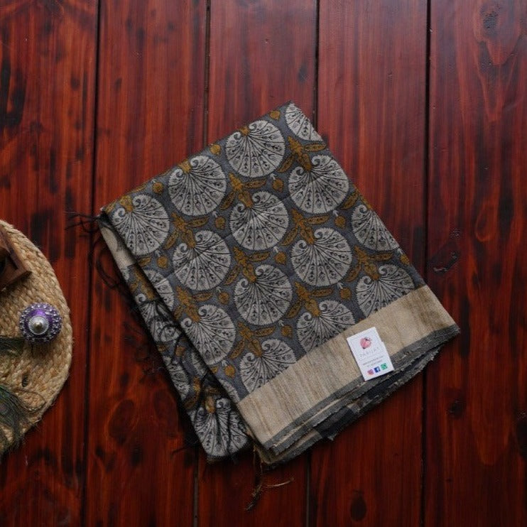 Grey Tussar Silk Saree with digital printing PC1291 freeshipping - Parijat Collections