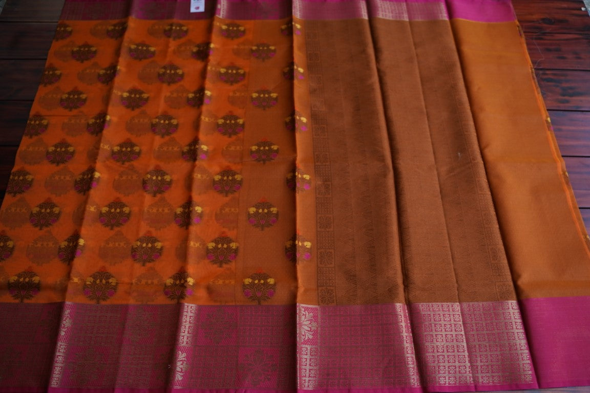 Orange Organza Banarasi Saree  PC864 freeshipping - Parijat Collections