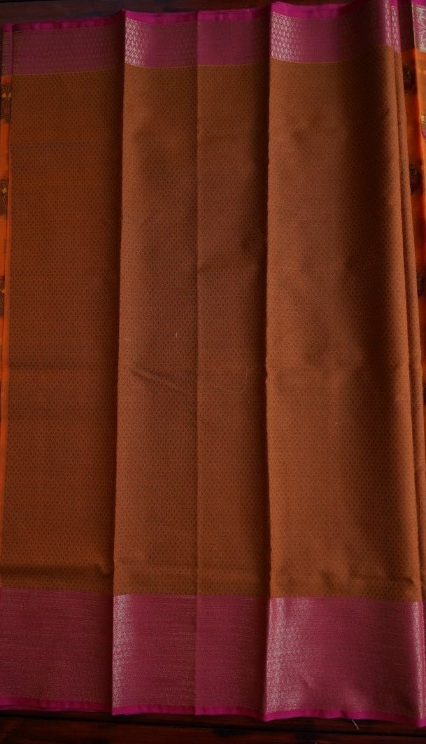 Orange Organza Banarasi Saree  PC864 freeshipping - Parijat Collections