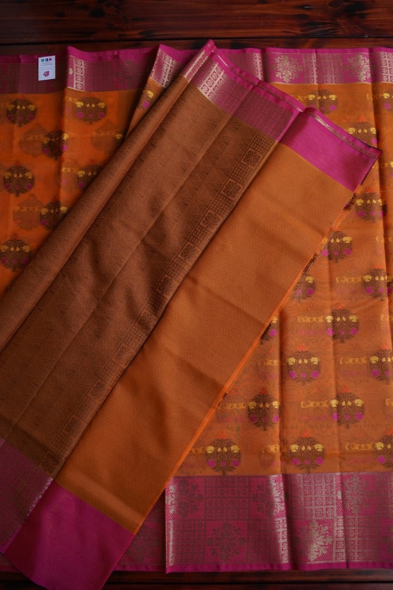 Orange Organza Banarasi Saree  PC864 freeshipping - Parijat Collections