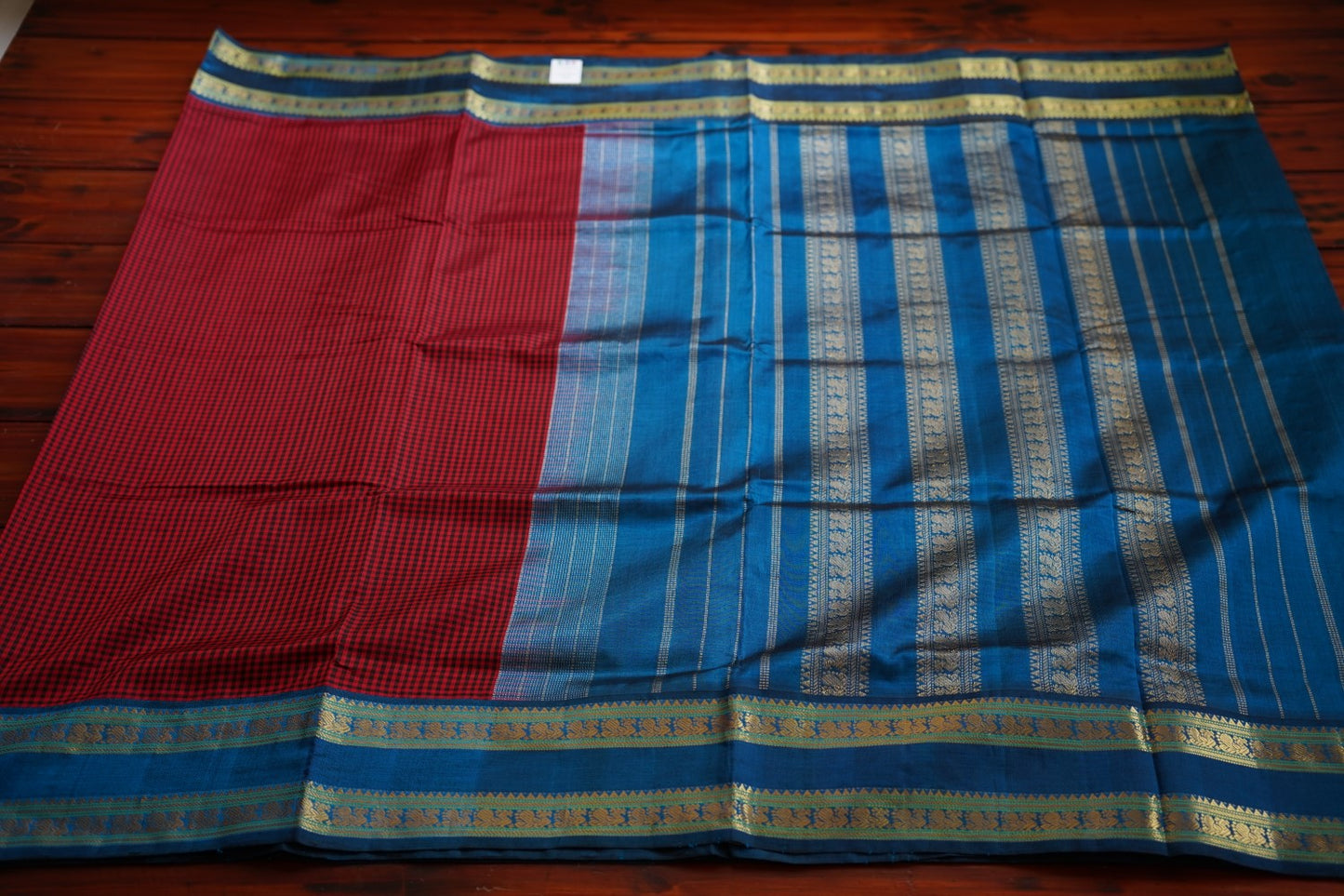 Podi Kattam Kanchi Silk Cotton Saree With Korvai Border  PC9778