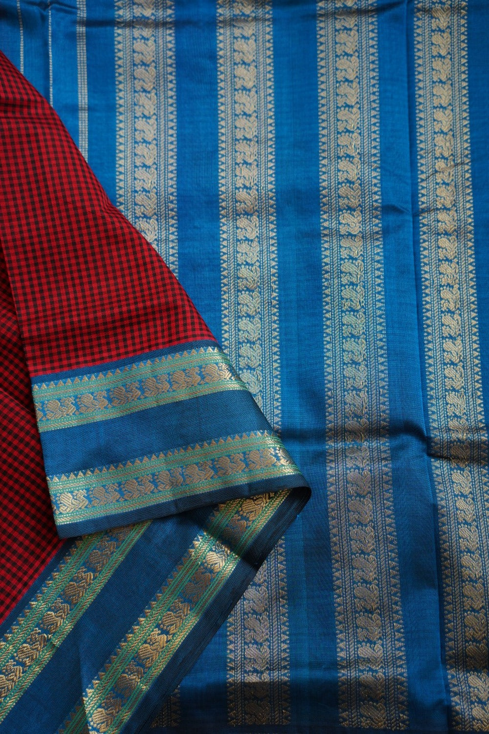 Podi Kattam Kanchi Silk Cotton Saree With Korvai Border  PC9778