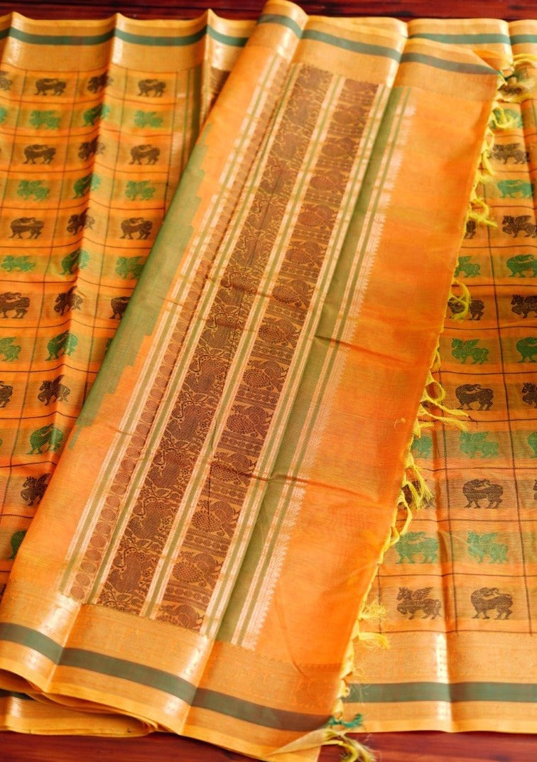 1000 Butta Kanchi Silk Cotton SareeWith Zari Border PC4248 freeshipping - Parijat Collections