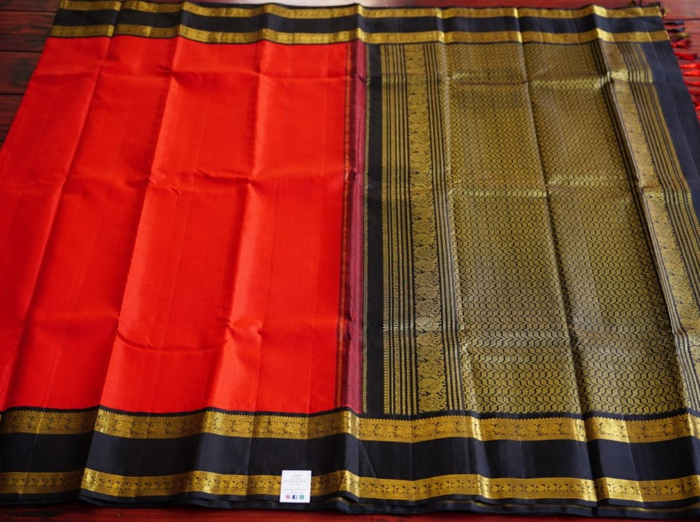 Red and black Pure Korvai Kanchi Silk Saree PC5922 freeshipping - Parijat Collections