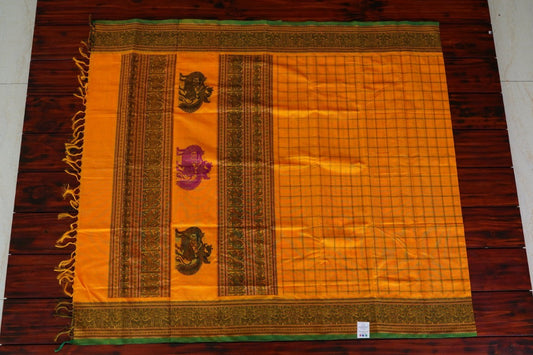 Mango Yellow Checked Kanchi Silk Cotton Saree PC1625-Silk Cotton Sarees-Parijat Collections