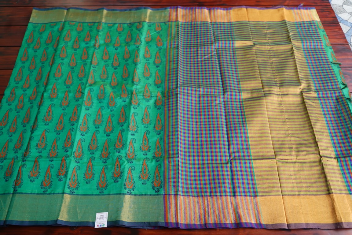 Block Printed Kanchi Silk Cotton Saree PC3867 freeshipping - Parijat Collections