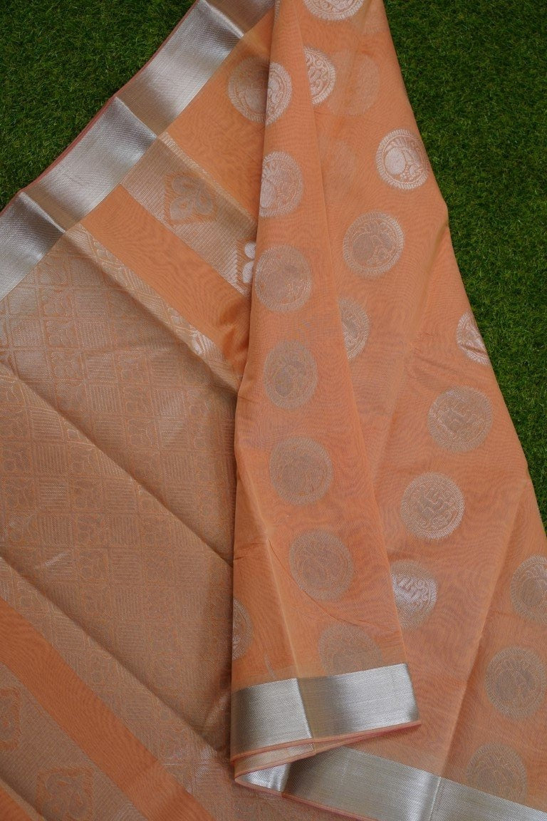 Peach Kanchi Semi Silk Cotton Saree PC1540-Silk Cotton Sarees-Parijat Collections