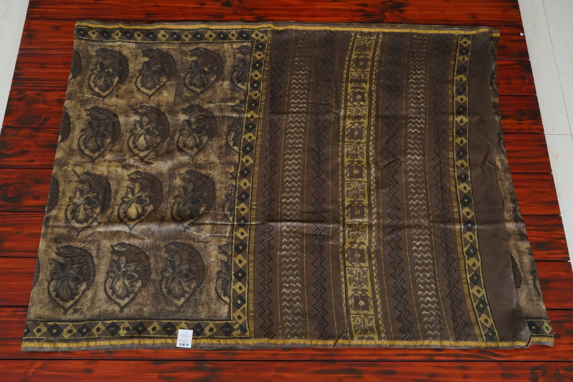 Ajrakh Block Printed Chanderi handloom Silk Cotton Saree PC1911-Silk Cotton Sarees-Parijat Collections