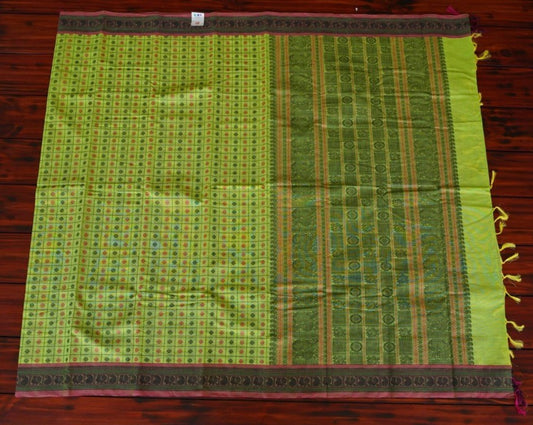 Lime Green 1000 butta Kanchi Cotton Saree & Blouse Set PC996 freeshipping - Parijat Collections