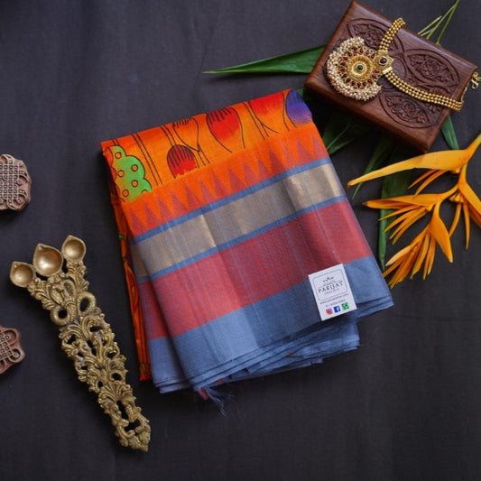 Kanchi Handloom Silk Cotton Printed  Saree With Zari Border PC7986