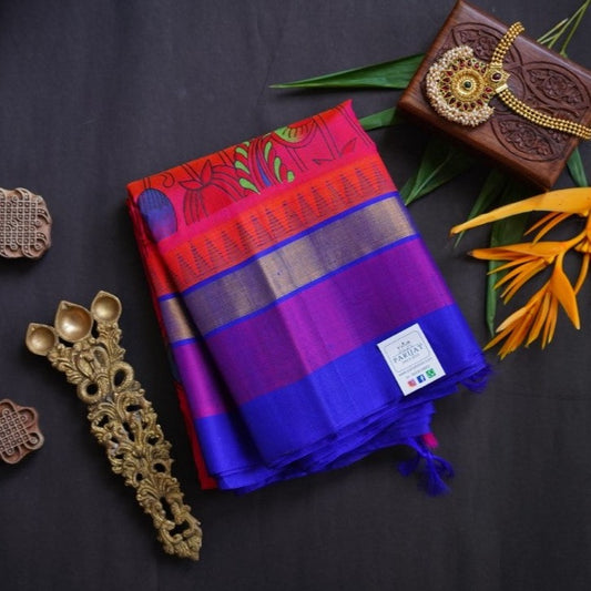 Kanchi Handloom Silk Cotton Printed  Saree With Zari Border PC7987