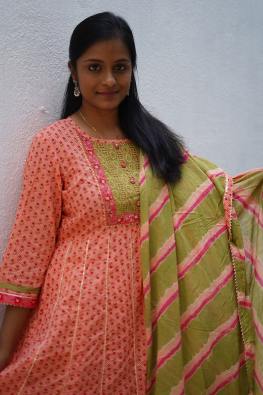 Ready made Anarkali Cotton Kurti set PC555 freeshipping - Parijat Collections