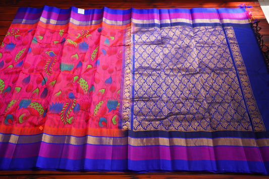 Kanchi Handloom Silk Cotton Printed  Saree With Zari Border PC7987