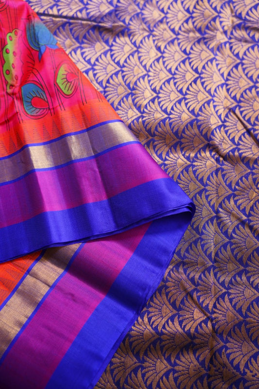 Kanchi Handloom Silk Cotton Printed  Saree With Zari Border PC7987