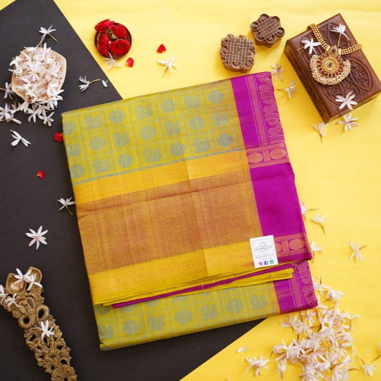 1000 Butta Kanchi Handloom Silk Cotton Saree With Zari Border PC8045