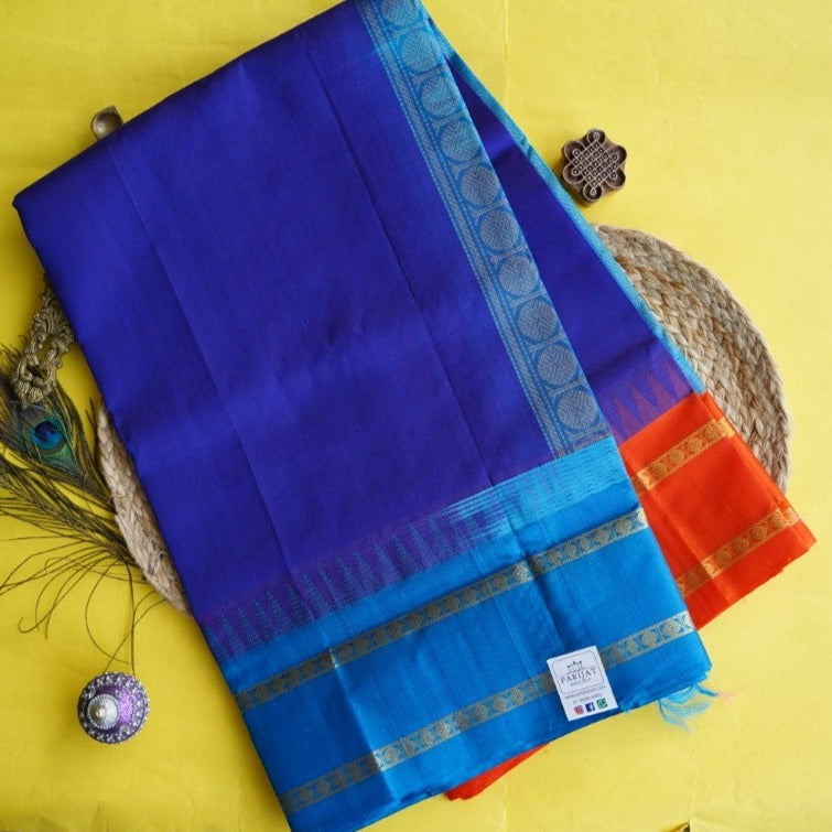 Blue Korvai with ganga jamuna Border Kanchi Handloom Silk Cotton Saree PC5843 freeshipping - Parijat Collections