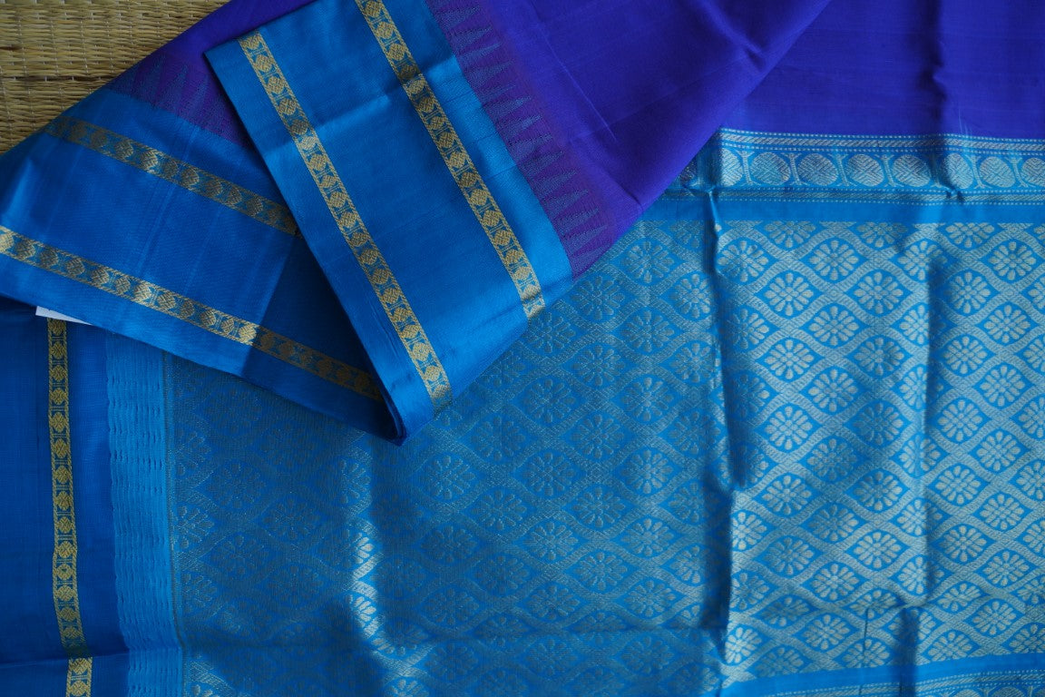 Blue Korvai with ganga jamuna Border Kanchi Handloom Silk Cotton Saree PC5843 freeshipping - Parijat Collections