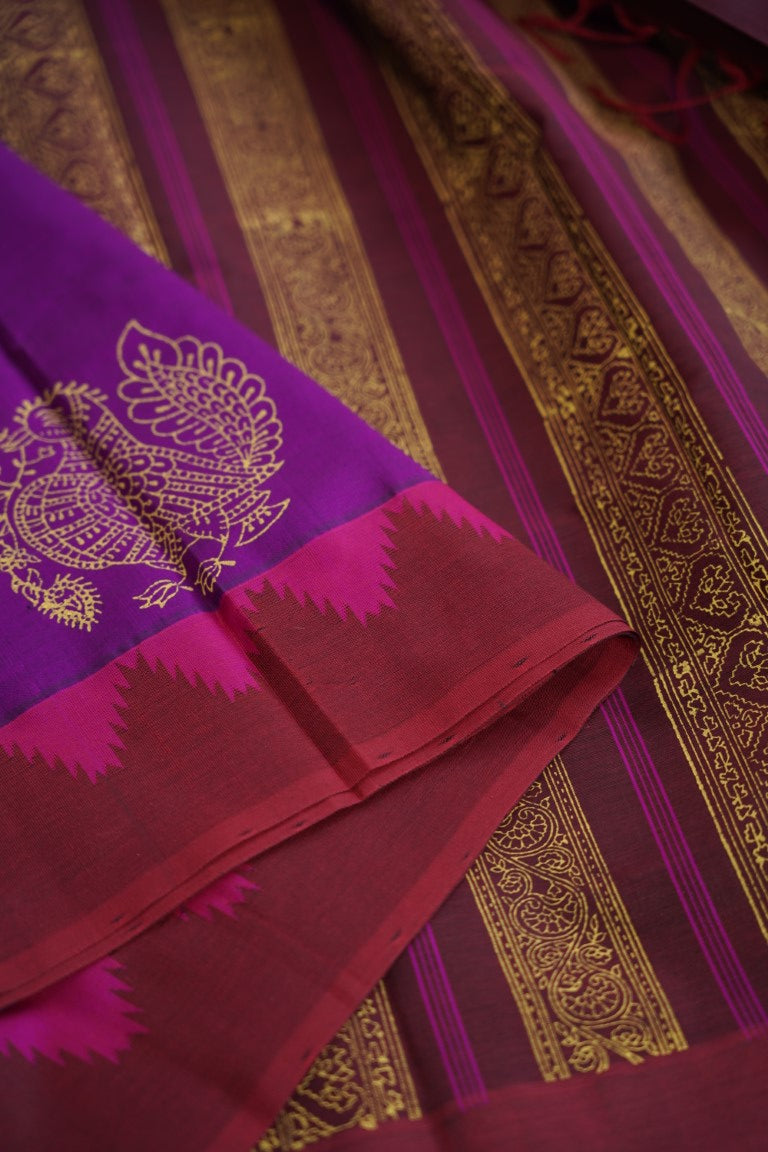 Block Printed Kanchi Silk Cotton Saree PC6336 freeshipping - Parijat Collections