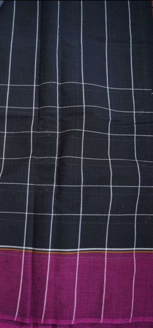 Black Handloom Cotton Saree  PC6445