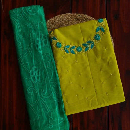 Chartreuse Green with embroidery Cotton Salwar Material PC1946 freeshipping - Parijat Collections