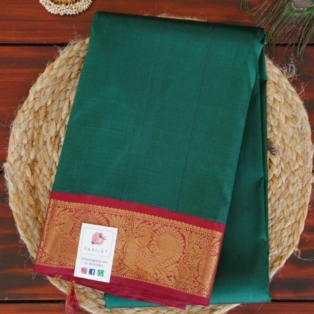 Dark green Kanchi Silk Saree with korvai border PC678-Silk Sarees-Parijat Collections
