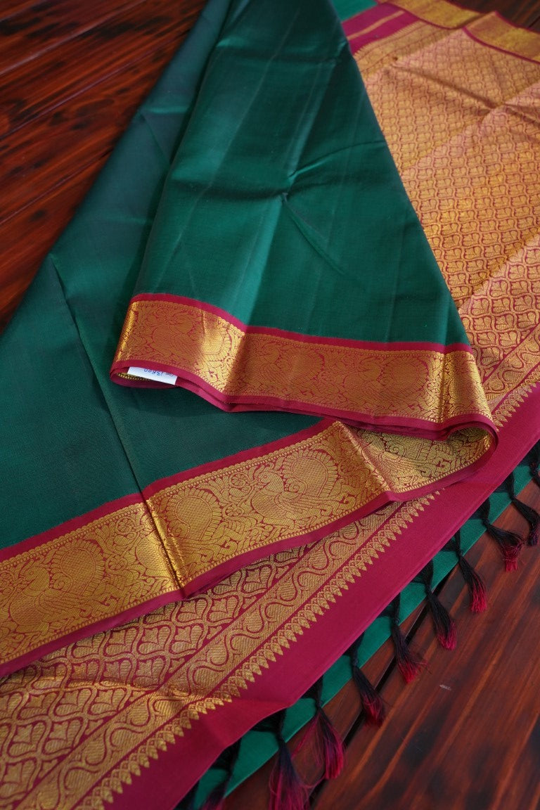 Dark green Kanchi Silk Saree with korvai border PC678-Silk Sarees-Parijat Collections