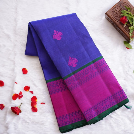 Ink Blue Pure Kanchi Silk Saree PC9484