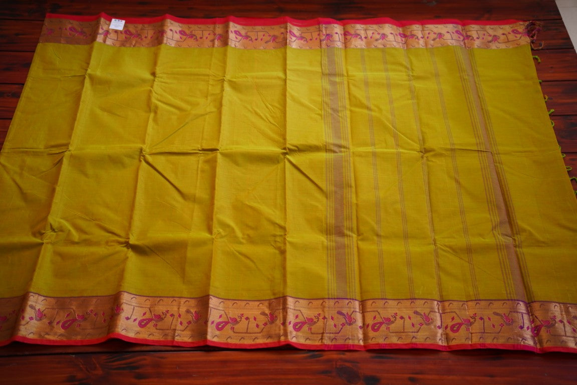Chettinad handloom Cotton Saree with jari border  PC8093