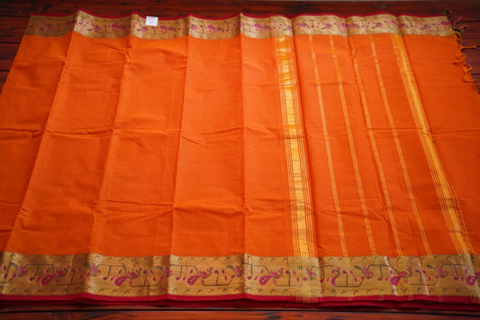 Chettinad handloom Cotton Saree with jari border  PC8095