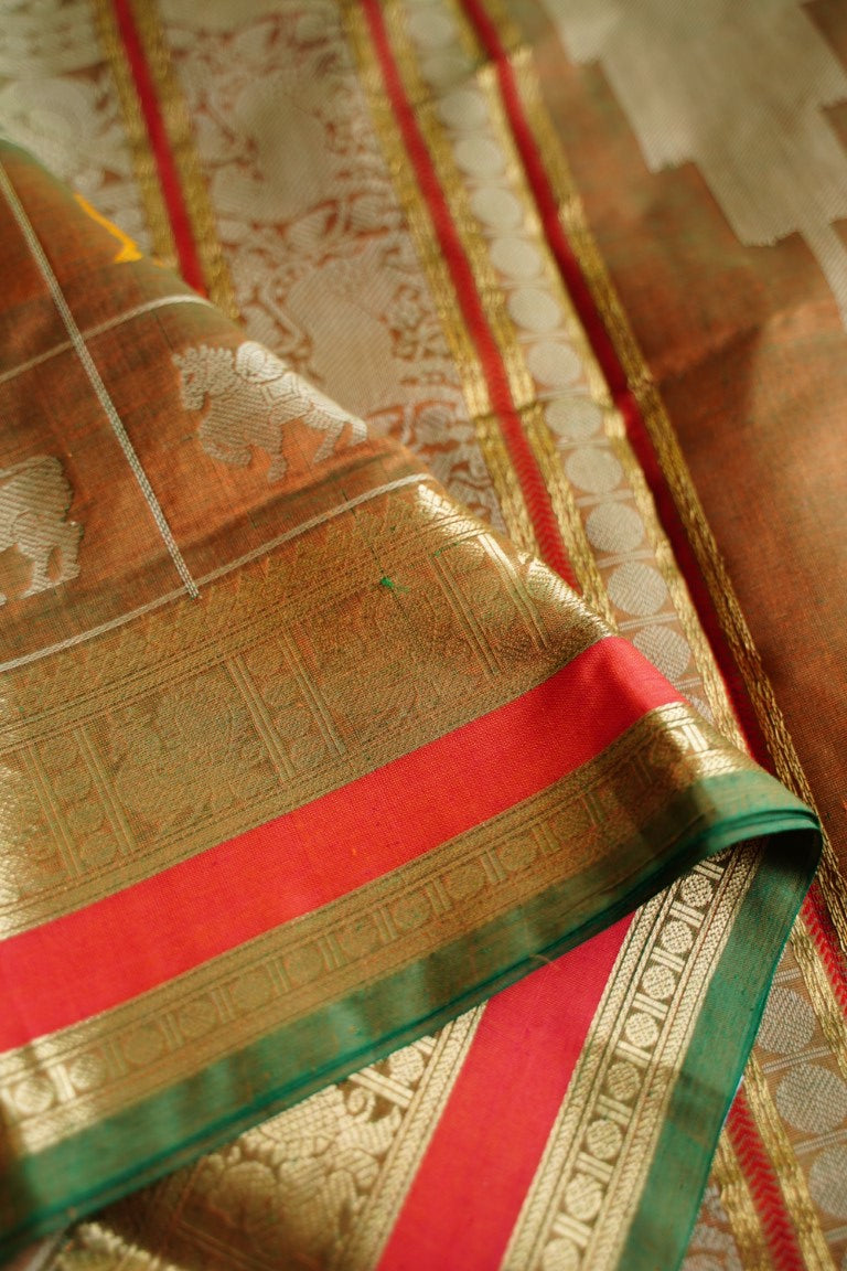 Mandhulir Green 1000 butta Kanchi Handloom Silk Cotton Saree PC5419 freeshipping - Parijat Collections