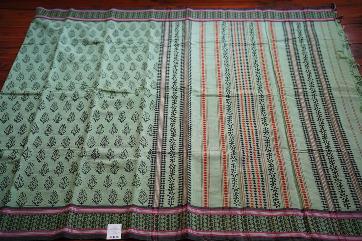 Block Printed Handloom Cotton Saree PC6851 (Without blouse)