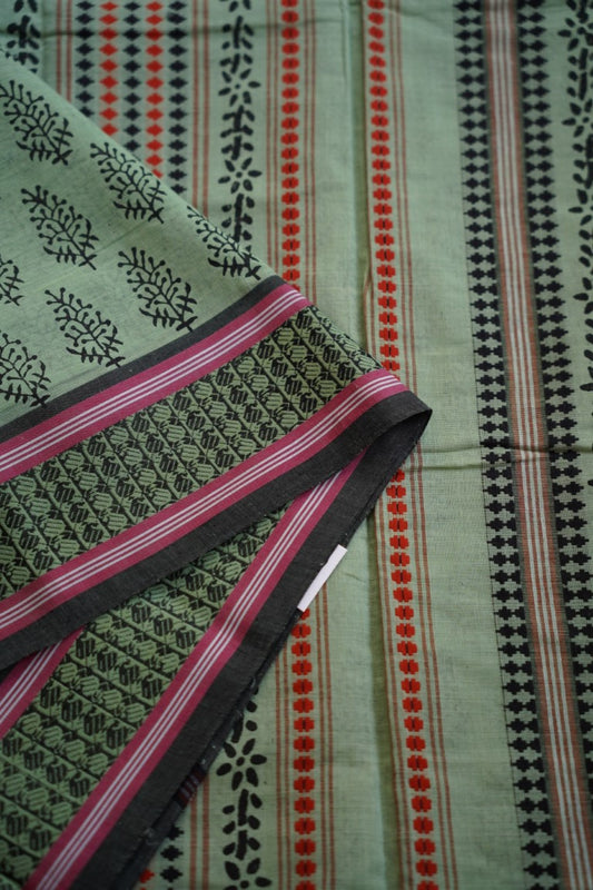 Block Printed Handloom Cotton Saree PC6851 (Without blouse)