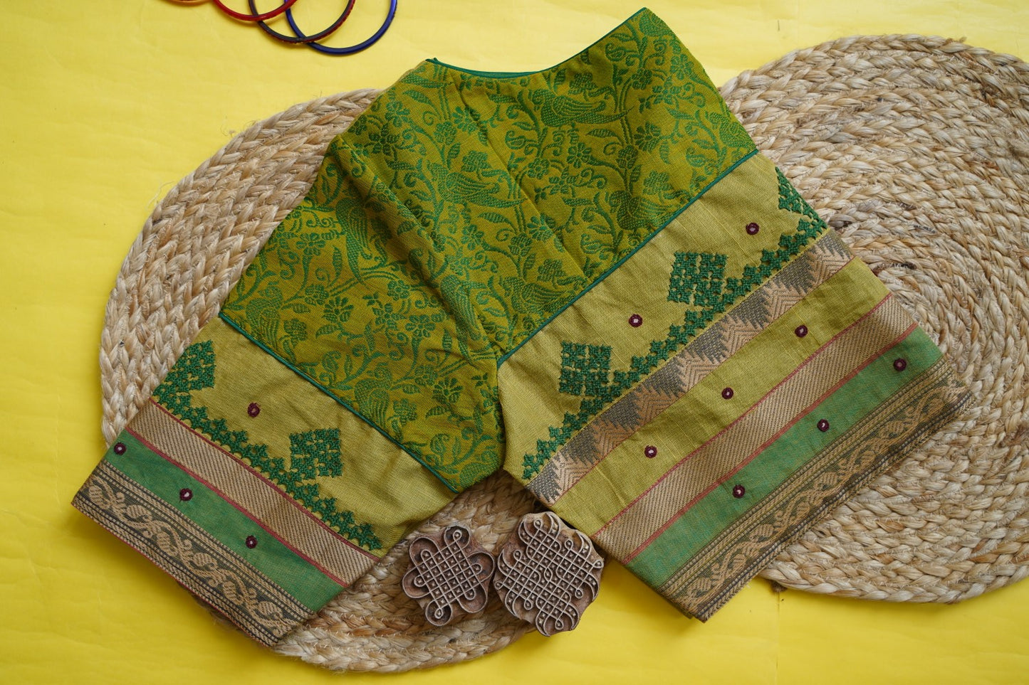 Vanasingaram Readymade handloom cotton Blouse-Green PC9503