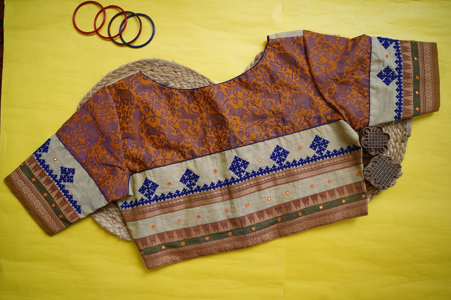 Vanasingaram Readymade handloom cotton Blouse-Orange PC9502