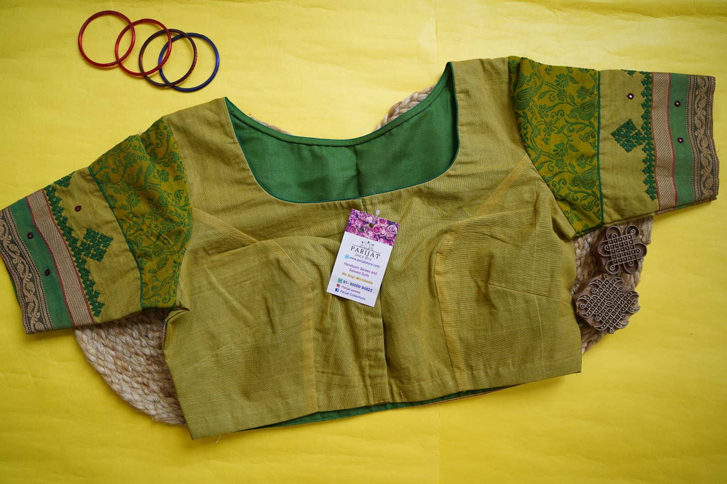 Vanasingaram Readymade handloom cotton Blouse-Green PC9503