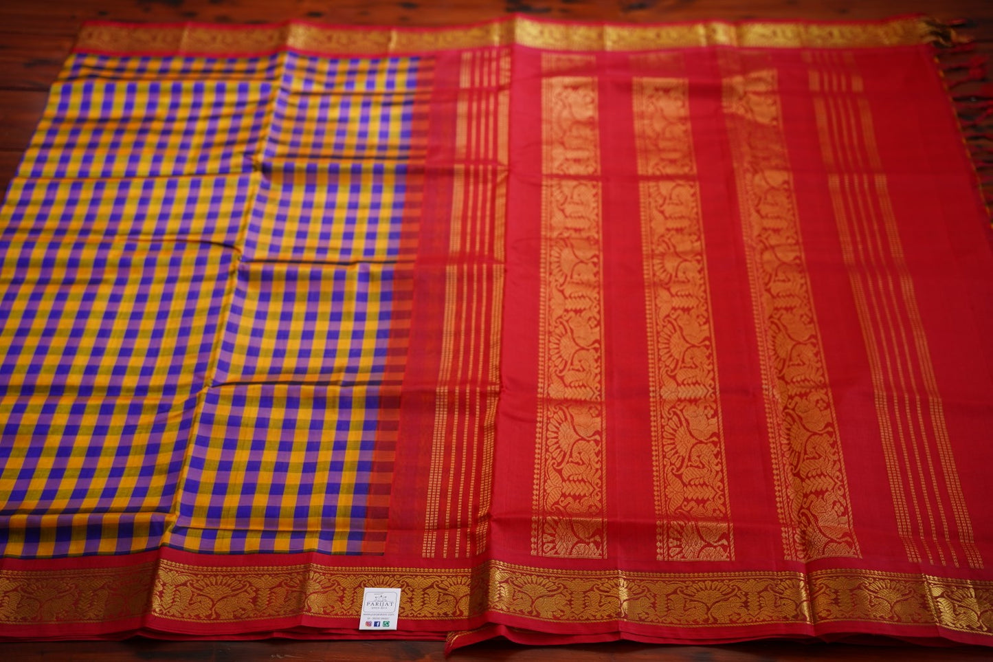 Kanchi Silk Cotton Checked Saree With Zari Border  PC9882