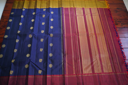 Navy Blue Kanchi Silk Saree With Ganga Jamuna Border PC9911