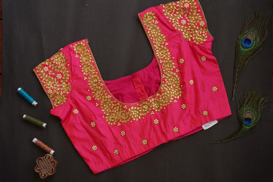 Pink Embroidery Silk Blouse PC4075