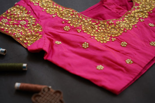 Pink Embroidery Silk Blouse PC4075