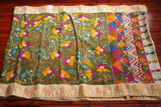 Kalamkari Hand Painted in Handloom Cotton Saree(WB) PC8576
