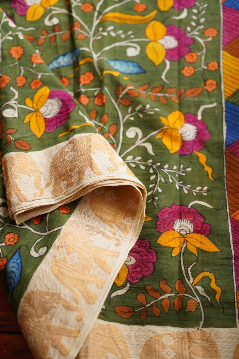 Kalamkari Hand Painted in Handloom Cotton Saree(WB) PC8576
