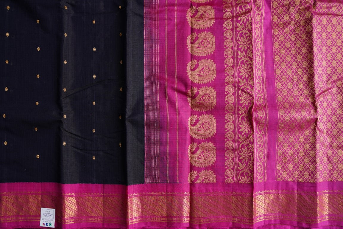 Black Gadwal Silk Cotton Saree with Ganga Jamuna border PC2789 freeshipping - Parijat Collections