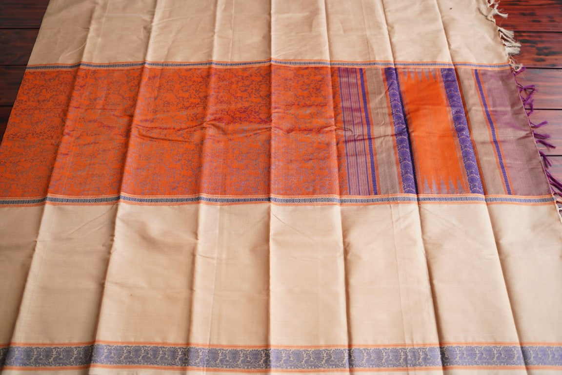 Golden Brown Mupbagam Vanasingaram Kanchi Handloom Silk Cotton Saree PC2875 freeshipping - Parijat Collections