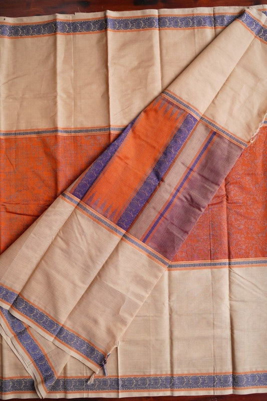 Golden Brown Mupbagam Vanasingaram Kanchi Handloom Silk Cotton Saree PC2875 freeshipping - Parijat Collections