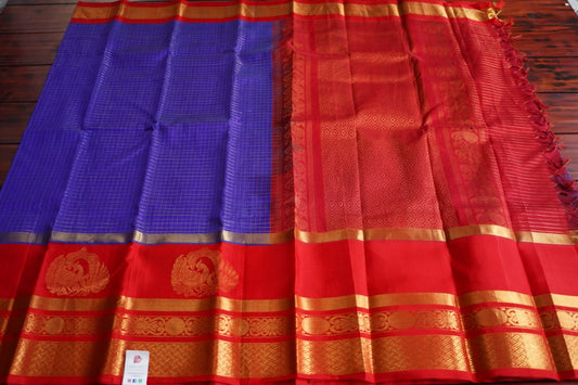 Royal Blue Kanchi Silk Cotton Saree PC780 freeshipping - Parijat Collections