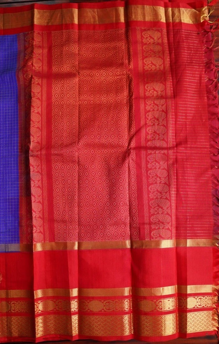 Royal Blue Kanchi Silk Cotton Saree PC780 freeshipping - Parijat Collections