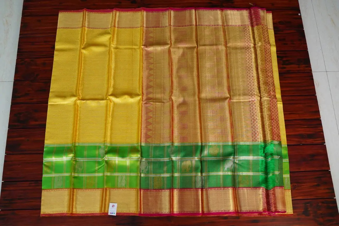 Gold Yellow Traditional Bridal Silk Saree with Pink Pallu PC6224 Parijat Collections